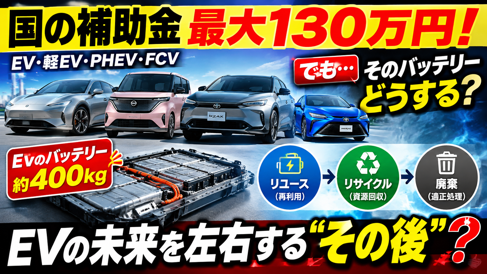 EV補助金は最大130万円！でも、そのバッテリーどうする？電気自動車の未来と処分問題を考える