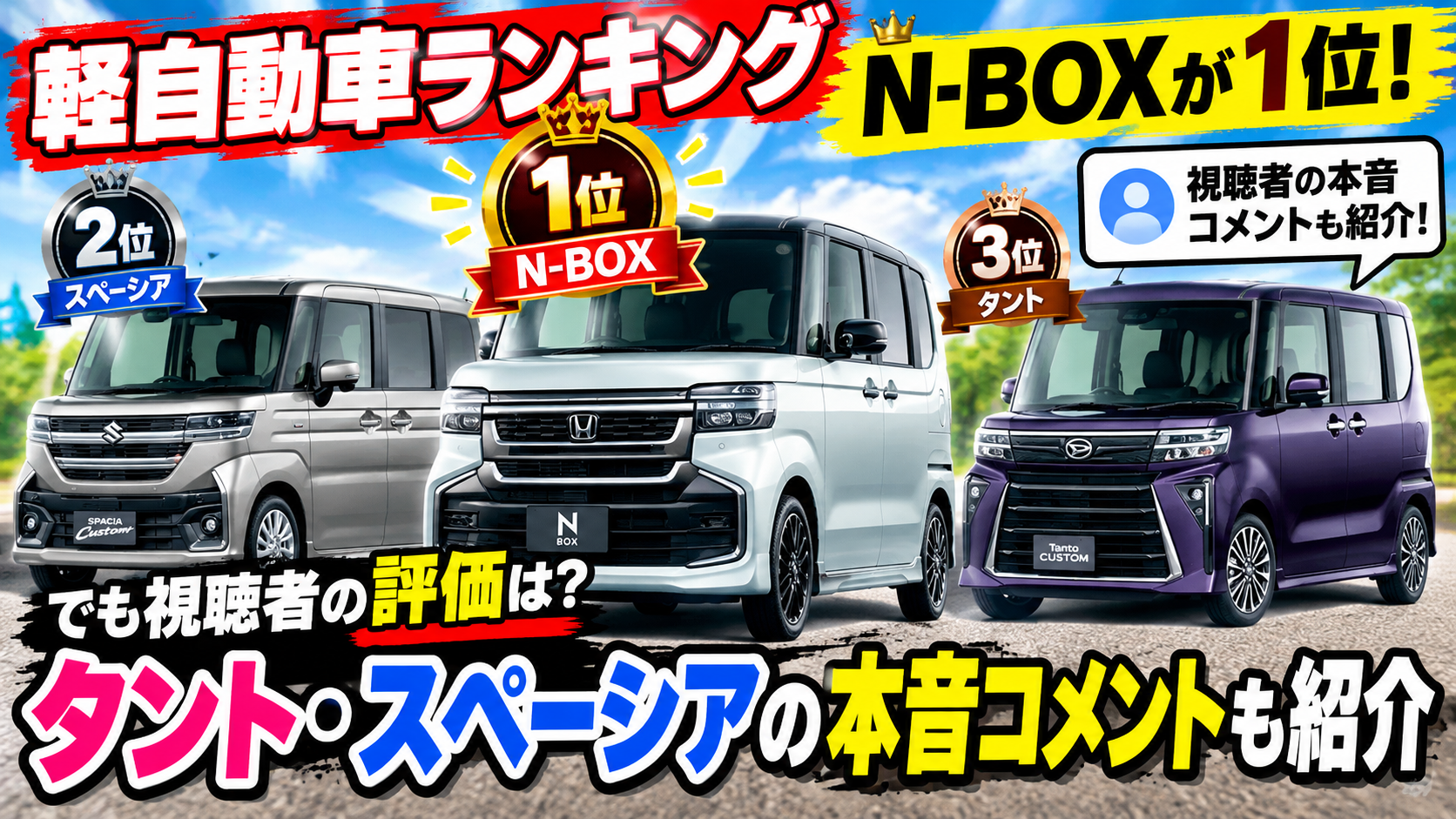 2026年8月 軽自動車販売ランキング！N-BOXが1位をキープ！タント・スペーシアの順位は？視聴者さんの本音コメントも紹介